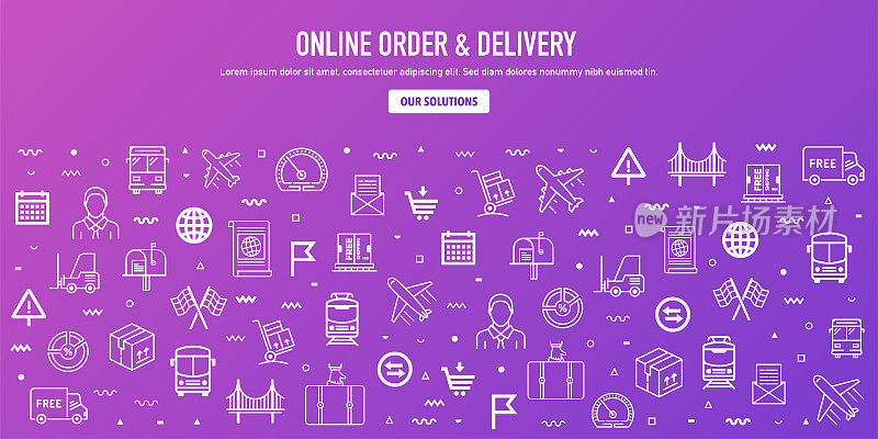 Online Order & Delivery Outline Style Web Banner Design